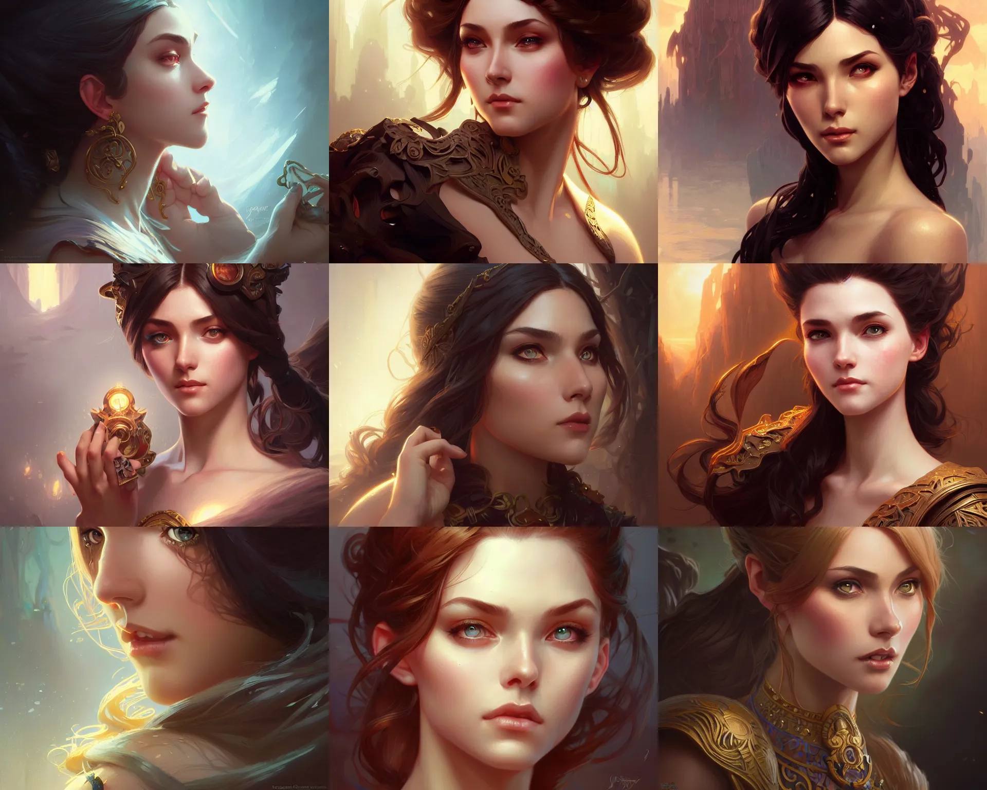 Prompt: a young woman with expressive eyes, deep focus, turnaround, fantasy, intricate, elegant, highly detailed, digital painting, artstation, concept art, matte, sharp focus, illustration, hearthstone, art by artgerm and greg rutkowski and alphonse mucha.