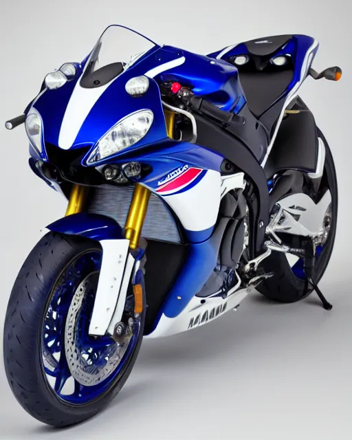 Prompt: 2 0 0 1 yamaha r 1, blue, studio lighting, photo, extremely detailed, artistic photography, 8 k, trending, very accurate,