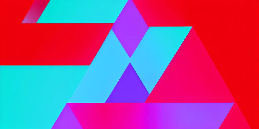 Image similar to smooth color gradient from red to cyan with interlocking triangle halftones blending the shapes and colors together by max chroma