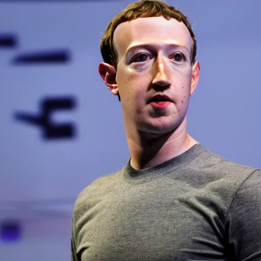 Prompt: A cyborg Mark Zuckerberg, half machine and half human
