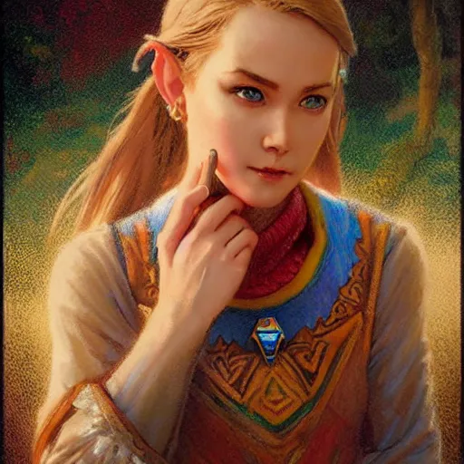 Image similar to zelda portrait, Crayon, textured art by Stanley Artgerm Lau , greg rutkowski, thomas kindkade, alphonse mucha, loish, norman rockwell