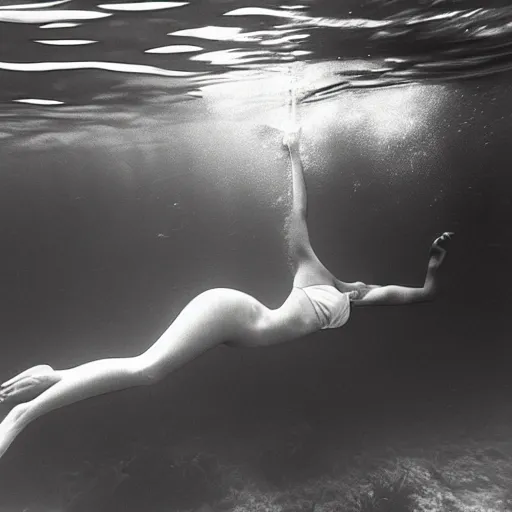 Image similar to underwater photography full portrait of a young beautiful woman swimming by terry o'neill