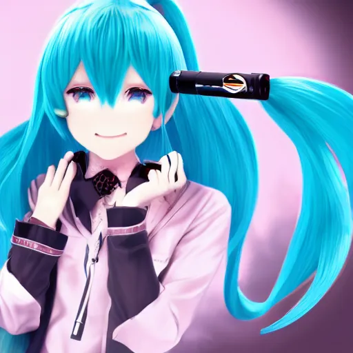 Image similar to hatsune miku smoking a vape pen in her right hand | smoke coming out of her mouth, artstation, 4 k