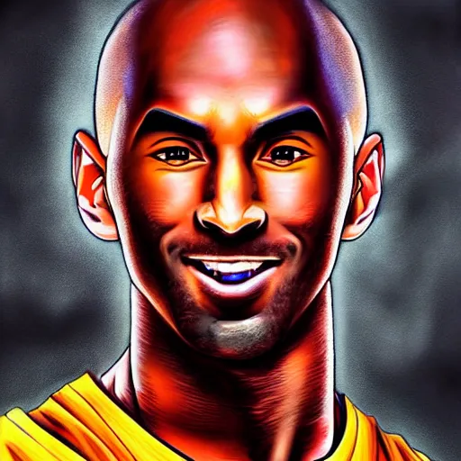 Image similar to ultra realistic portrait painting of kobe bryant as goku, art by akira toriyama, 4 k, dragon ball artstyle, cel shaded, highly detailed, epic lighting