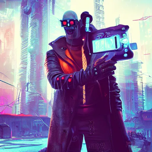 Prompt: cyberpunk vampire killing people in a steampunk city by beeple, digital art, highly detailed