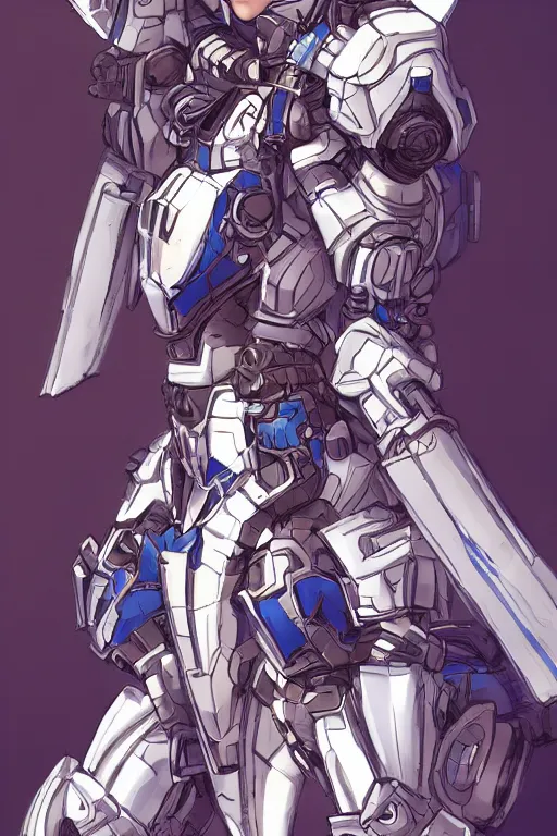 Image similar to full body portrait of a beautiful and gorgeous female azure mech warrior by Masamune Shirow, centered, manga, single face, trending on artstation, WLOP, detailed, intricate, elegant, golden ratio, rule of thirds, good composition, sfw version