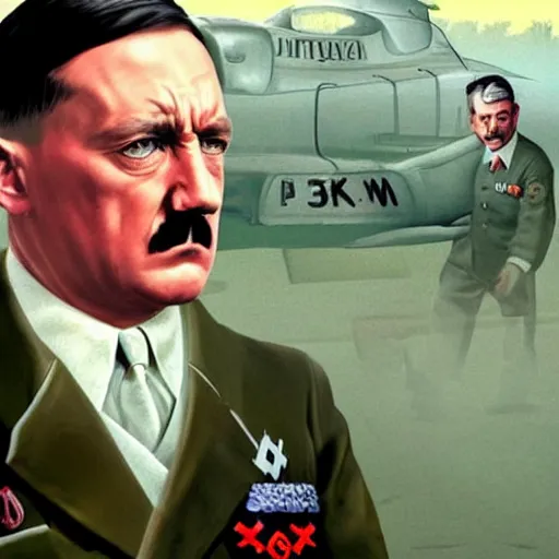 Prompt: adolf hitler in gta v, cover art by stephen bliss, boxart, loadscreen