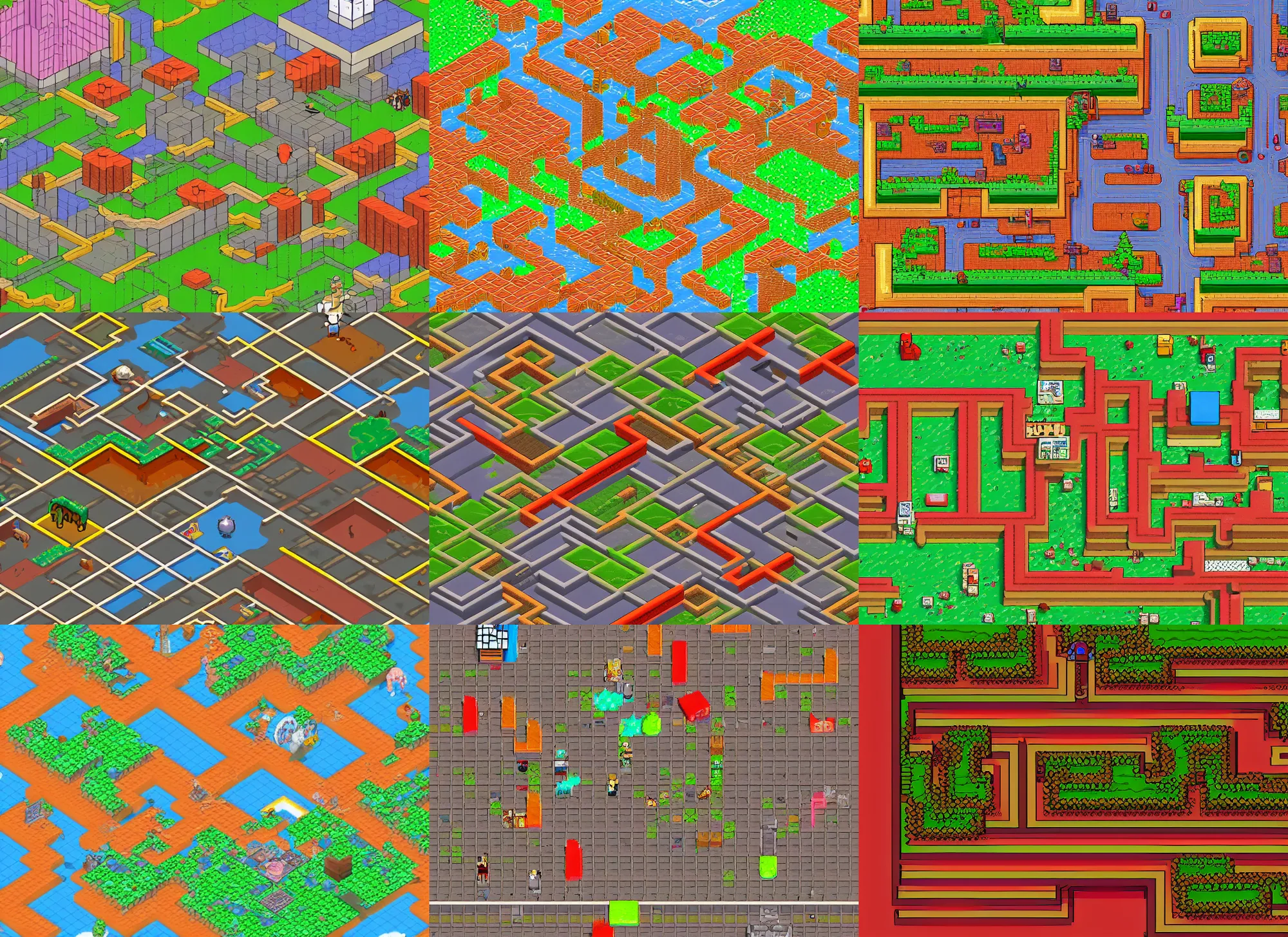 Prompt: earthbound, isometric tilemap, game