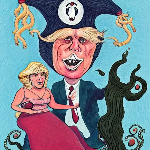 Prompt: ursula the sea witch, boris johnson, by lisa hanawalt, grotesque, lovecraftian