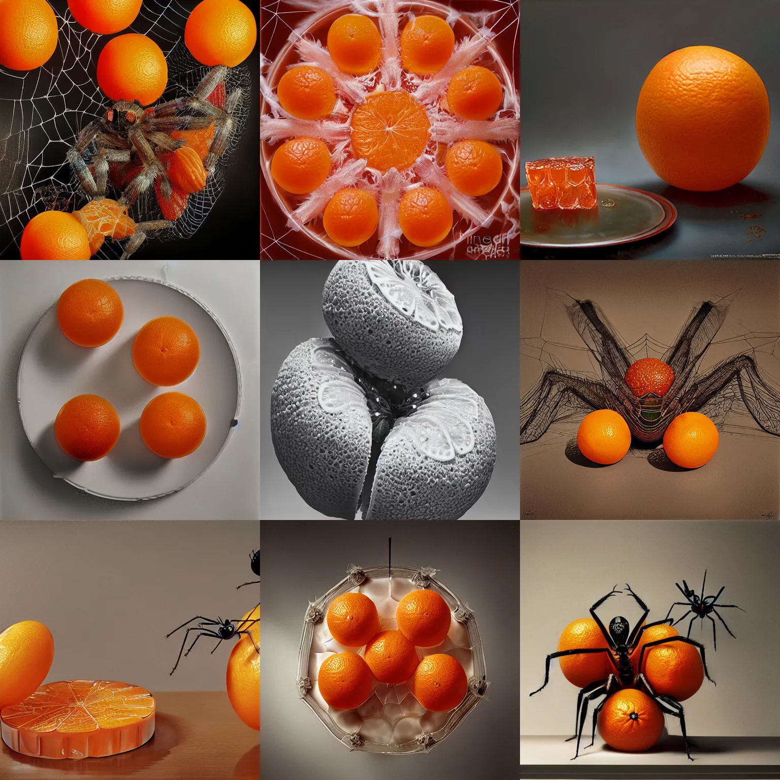 Prompt: grandmas famous oranges and spiders jello hyperrealistic photograph by erwin olaf