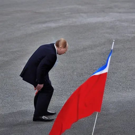 Image similar to putin shitting on a Russian flag.