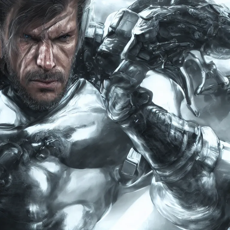 Image similar to Snake from metal gear solid 3, cinematic lighting, cinematic angles, 4k, trending on artstation, unreal engine 5, wallpaper, hyperdetailed, anatomically correct, detailed face