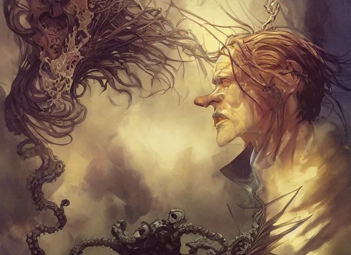 Prompt: an intense lovecraftian personification of an narcissist, by takehiko inoue and kim jung gi and hiroya oku, by thomas kinkade and greg rutkowski and ilya kuvshinov, masterpiece illustration, ultrarealistic, perfect face and anatomy, golden ratio