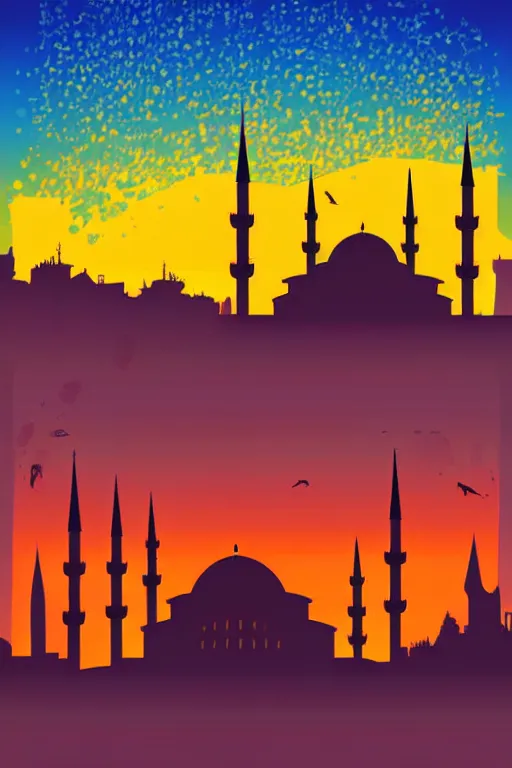 Image similar to minimalist boho style art of colorful istanbul skyline at sunrise, illustration, vector art