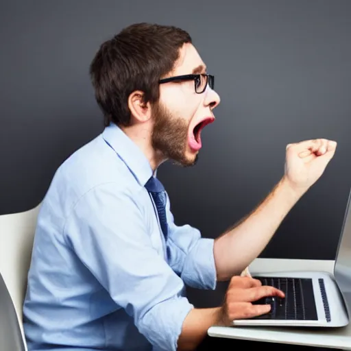 Prompt: Programmer screaming at the computer, nerd