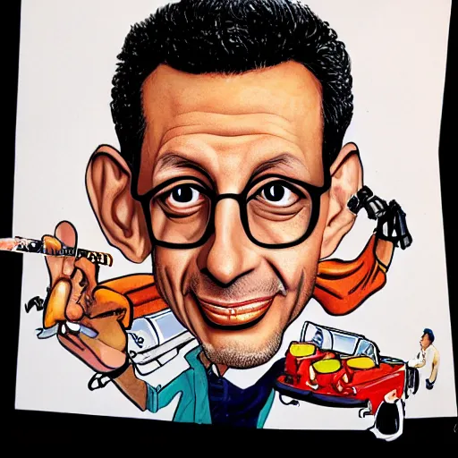 Image similar to a caricature portrait of Jeff Goldblum drawn by Mort Drucker Mad Magazine