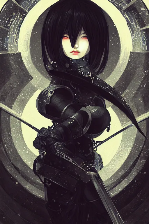 Image similar to portrait Ninja gaiden girl, armored black and blue ninja wardrobe, in ruin japanese rainny temple night, ssci-fi and fantasy, intricate and very very beautiful and elegant, highly detailed, digital painting, artstation, concept art, smooth and sharp focus, illustration, art by tian zi and WLOP and alphonse mucha