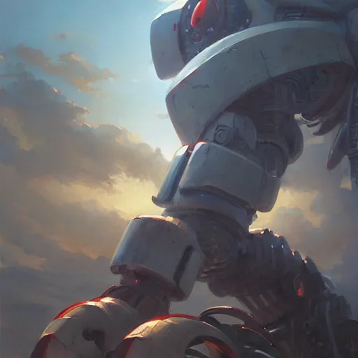 Image similar to an intricate oil painting of a giant anime robot with rounded and circular parts by steve henderson and greg rutkowski