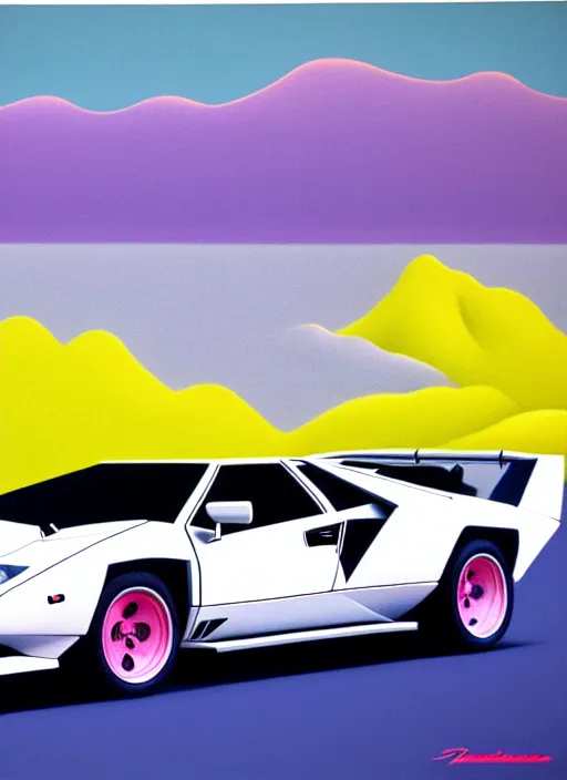 Image similar to lamborghini countach by shusei nagaoka, kaws, david rudnick, airbrush on canvas, pastell colours, cell shaded, 8 k,