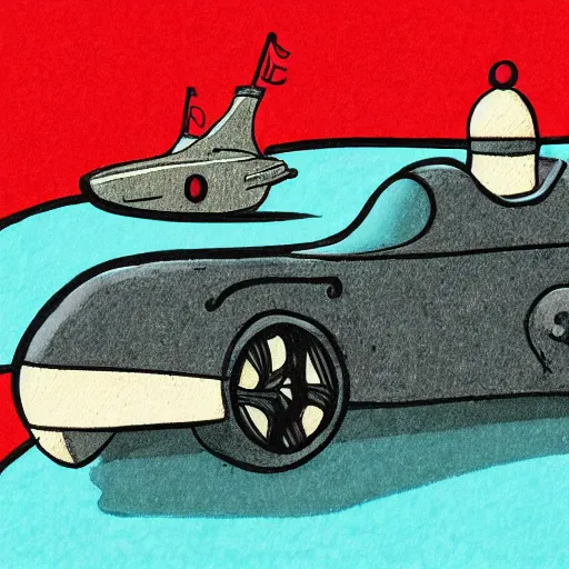 Image similar to ambiguous figure illustration with a racecar and a submarine, hand drawn