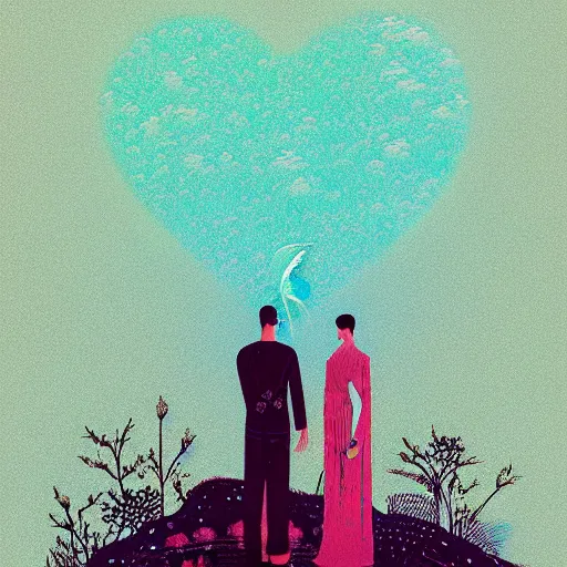 Image similar to illustration of love tenderby Victo Ngai and James Gilleard and Bruce Pennington