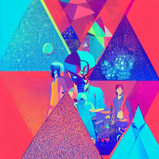 Image similar to neon triangles album cover, cartoon digital painting, detailed, beautiful brush stroke rendering, by beeple, by hayao miyazaki, by takashi murakami, by masahiro ito, 4 k wallpaper