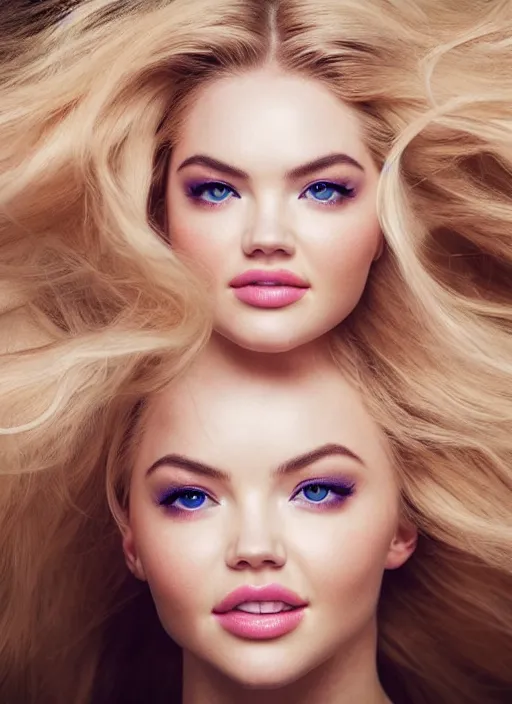 Image similar to beautiful portrait of a young woman with a perfect body who is a perfect blend of kate upton and dove cameron dressed like alice from alice in wonderland and rolling hard on ecstasy and peaking on pure molly and running her hands through her hair, pupils dilated, gasping in euphoric ecstasy, photography, high definition, 8 k resolution, retouched, glamour