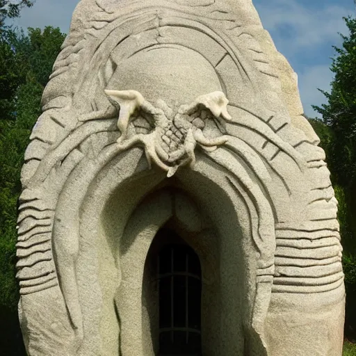 Prompt: a gateway to heaven in a surreal and organic stone monument to cthulhu