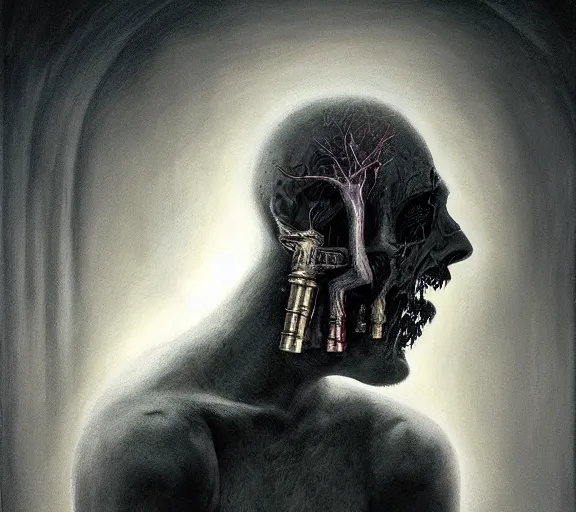 Prompt: key to the head, scream, dark, surreal, highly detailed horror, by zdzisław beksinsk