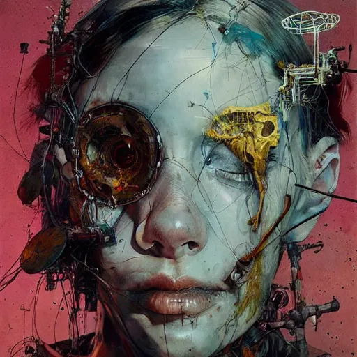 Image similar to the last wanderer of earth, post - apocalyptic wasteland, wires cybernetic implants, in the style of adrian ghenie, esao andrews, jenny saville, surrealism, dark art by james jean, takato yamamoto