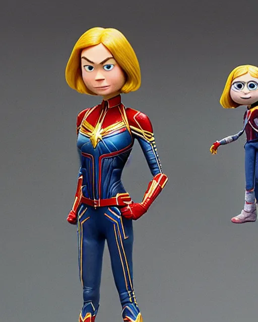 Image similar to brie larson ’ s captain marvel as a highly detailed stop motion puppet, in the style of laika studios ’ s paranorman, coraline, kubo and the two strings shot in the style