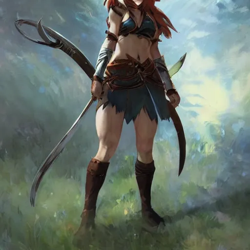 Prompt: greg manchess an anime portrait of ssunbiki as aela the huntress from skyrim, by stanley artgerm lau, wlop, rossdraws, james jean, andrei riabovitchev, marc simonetti, tranding on artstation