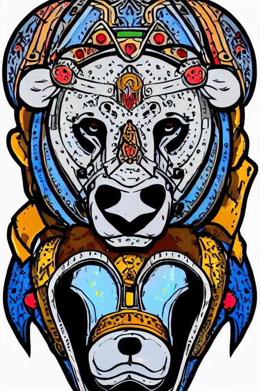 Image similar to Portrait of a polar bear in medieval armor, knight, medieval, sticker, colorful, illustration, highly detailed, simple, smooth and clean vector curves, no jagged lines, vector art, smooth