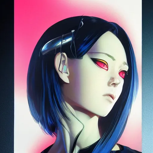 Image similar to A beautiful cyborg woman with glowing eyes || VERY ANIME, fine-face, realistic shaded perfect face, fine details. Anime. realistic shaded lighting poster by Ilya Kuvshinov katsuhiro otomo ghost-in-the-shell, magali villeneuve, artgerm, Jeremy Lipkin and Michael Garmash, Rob Rey and Kentarõ Miura, trending on art station