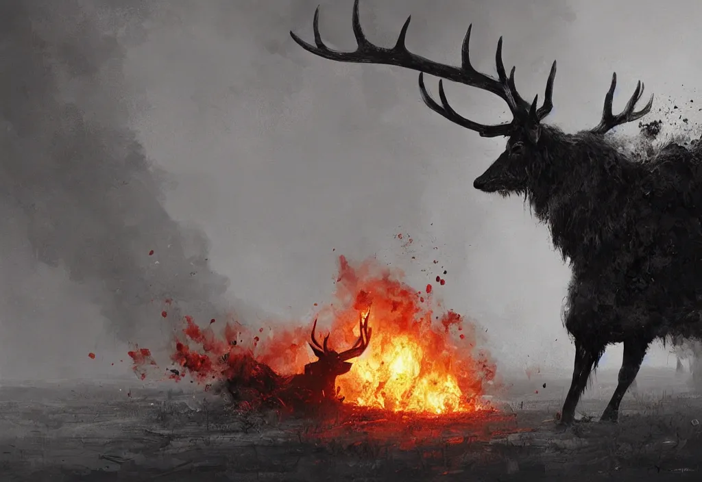 Prompt: a stag inside a burning heart, artstation, jakub rozalski, high detail, dramatic lighting