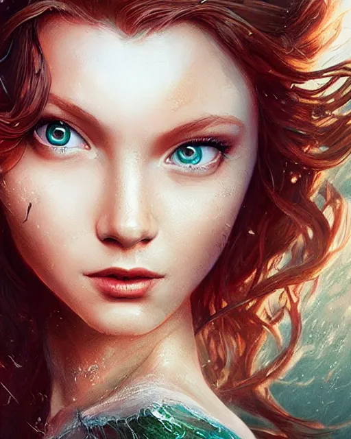 Image similar to princess ariel, hyper realistic face, beautiful eyes, fantasy art, in the style of greg rutkowski, intricate, hyper detailed, smooth