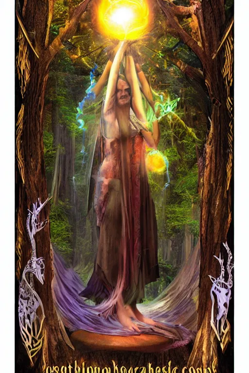 Prompt: beautiful shamanic tarot card frame, matte painting, fantasy art