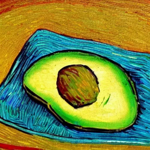 Prompt: van gogh style painting of avocado on toast