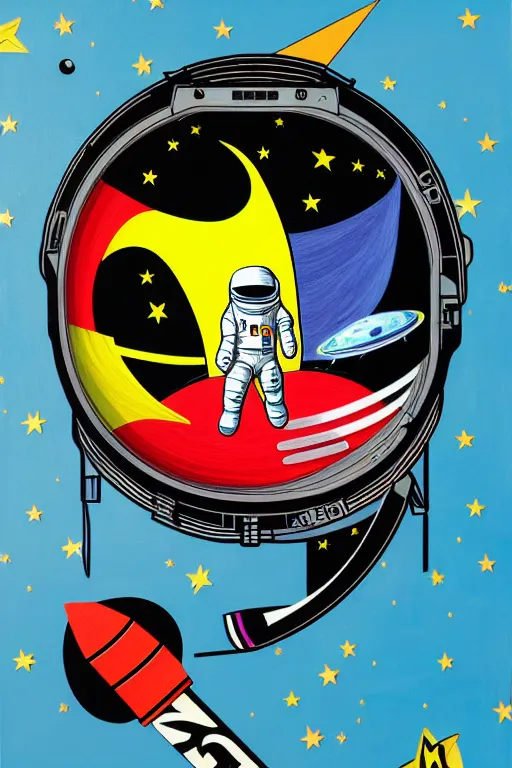 Image similar to cinema, aesthetic, acrylic paint and pencil, pop art style, astronaut horse, floating in space, by mike swiderek, jorge lacera, ben lo, tyler west,, ultrarealistic, sharp focus, intricate, ultra high definition, ultra resolution details, no duplicate, proportional, shadow effect, baroque environment