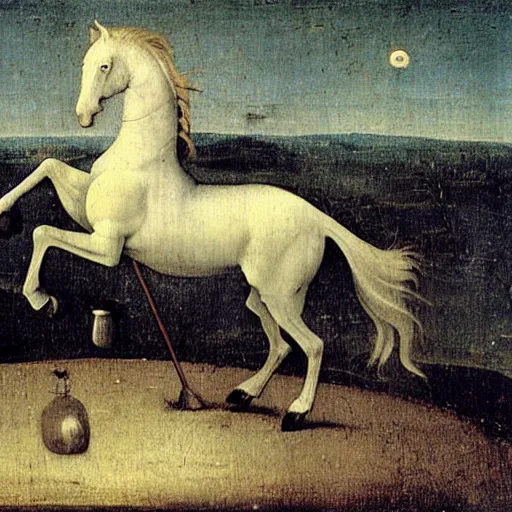 Image similar to white horse at night by hieronymus bosch