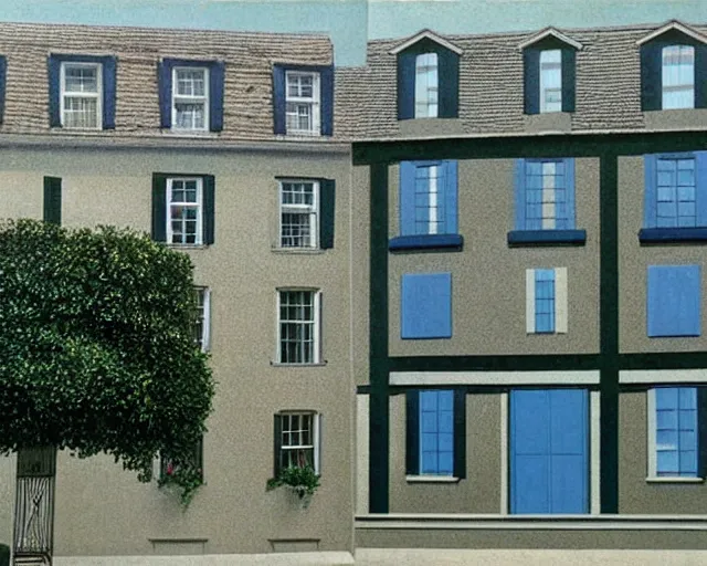 Image similar to the exterior of a house designed by rene magritte