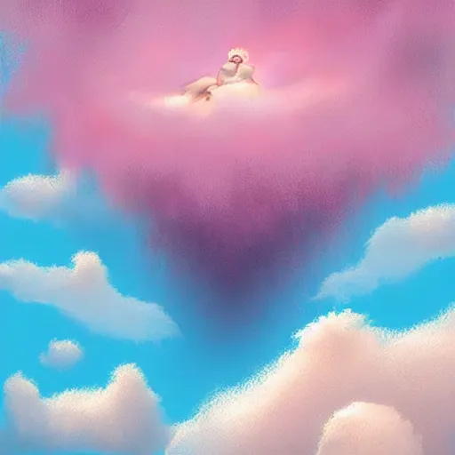 Prompt: floating on a fluffy cloud, digital art, dreamy