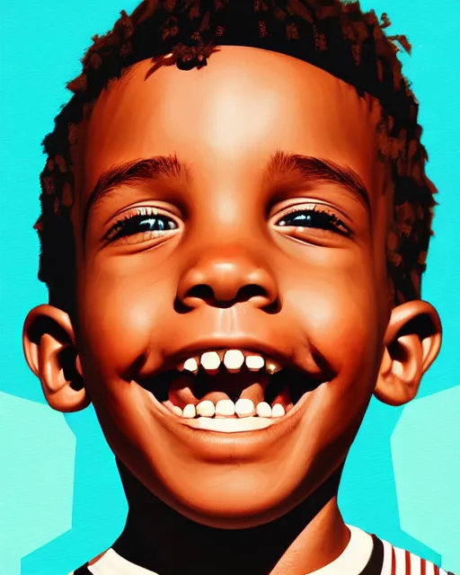 Image similar to digital art of smiling boy, illustration, highly detailed, simple, no jagged lines, smooth, artstation, artwork by obey, artwork by sandra chevrier