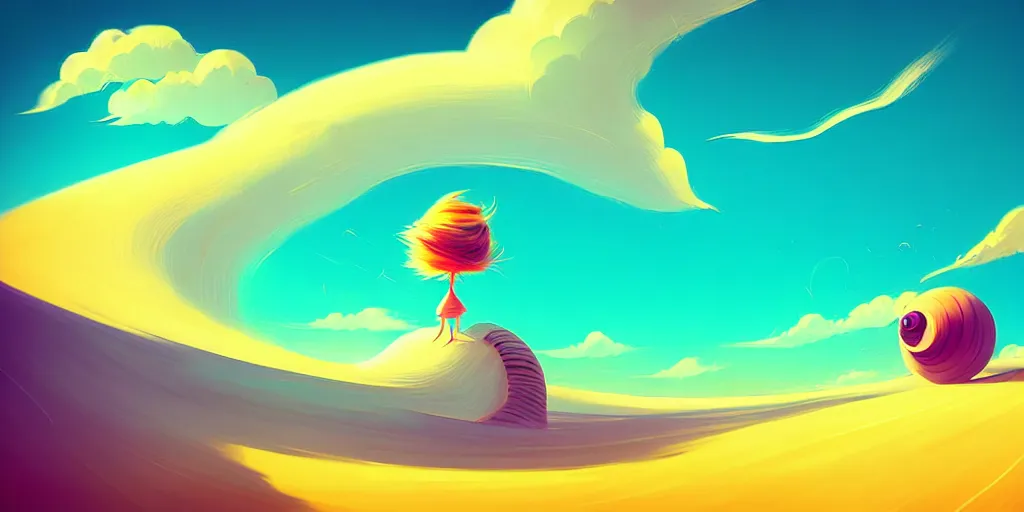 Prompt: curved perspective digital art, beach, sand, ocean, spiral clouds, anton fadeev. horton hears who!