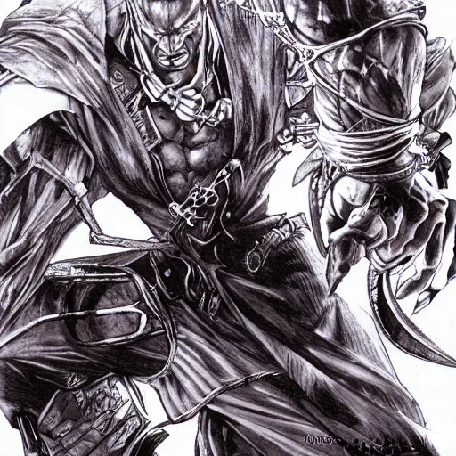 Image similar to Vampire Hunter Shaq mindbreak highly detailed illustration by Yoshitaka Amano