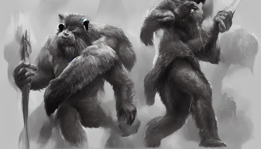 Image similar to concept art of warriors apes by jama jurabaev, extremely detailed, trending on artstation, high quality, brush stroke