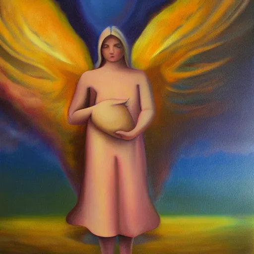 Image similar to angel dream, oil on canvas, surrealism