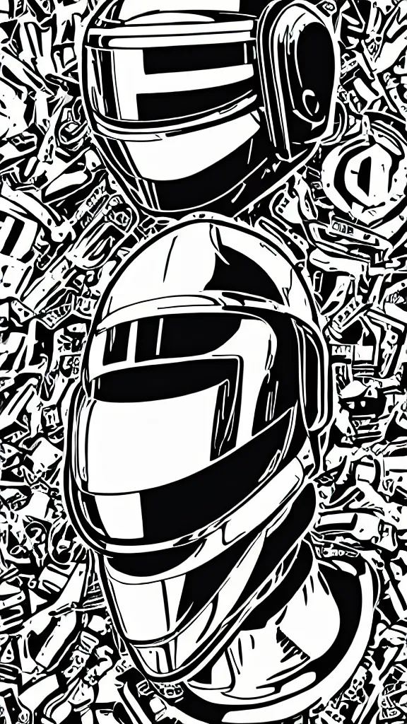 Image similar to Daft Punk logo by mcbess, full colour print, Techno concert advert