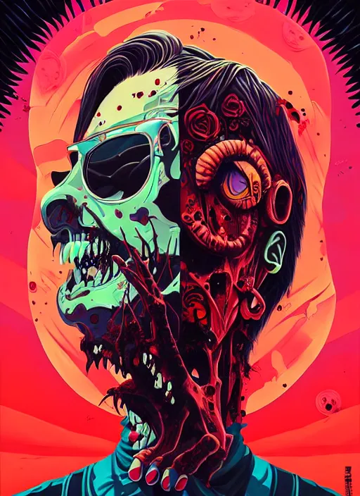 Image similar to zombie emo concert poster, tristan eaton, victo ngai, artgerm, rhads, ross draws