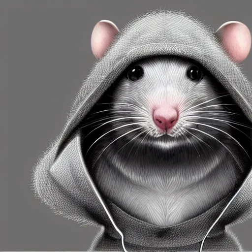 Image similar to a full body shot of a cute rat wearing a hoodie looking into the camera, highly realistic, furry art, furaffinity, deviantart, symmetrical, highly detailed, award winning, trending